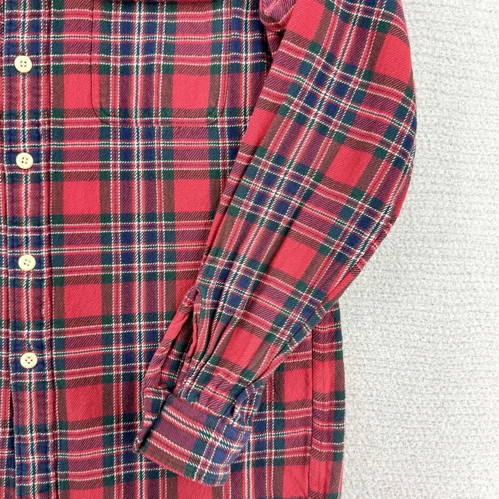 Vtg Polo Ralph Lauren Tartan Plaid Flannel Shirt Mens Medium Red Heavyweight Y2K